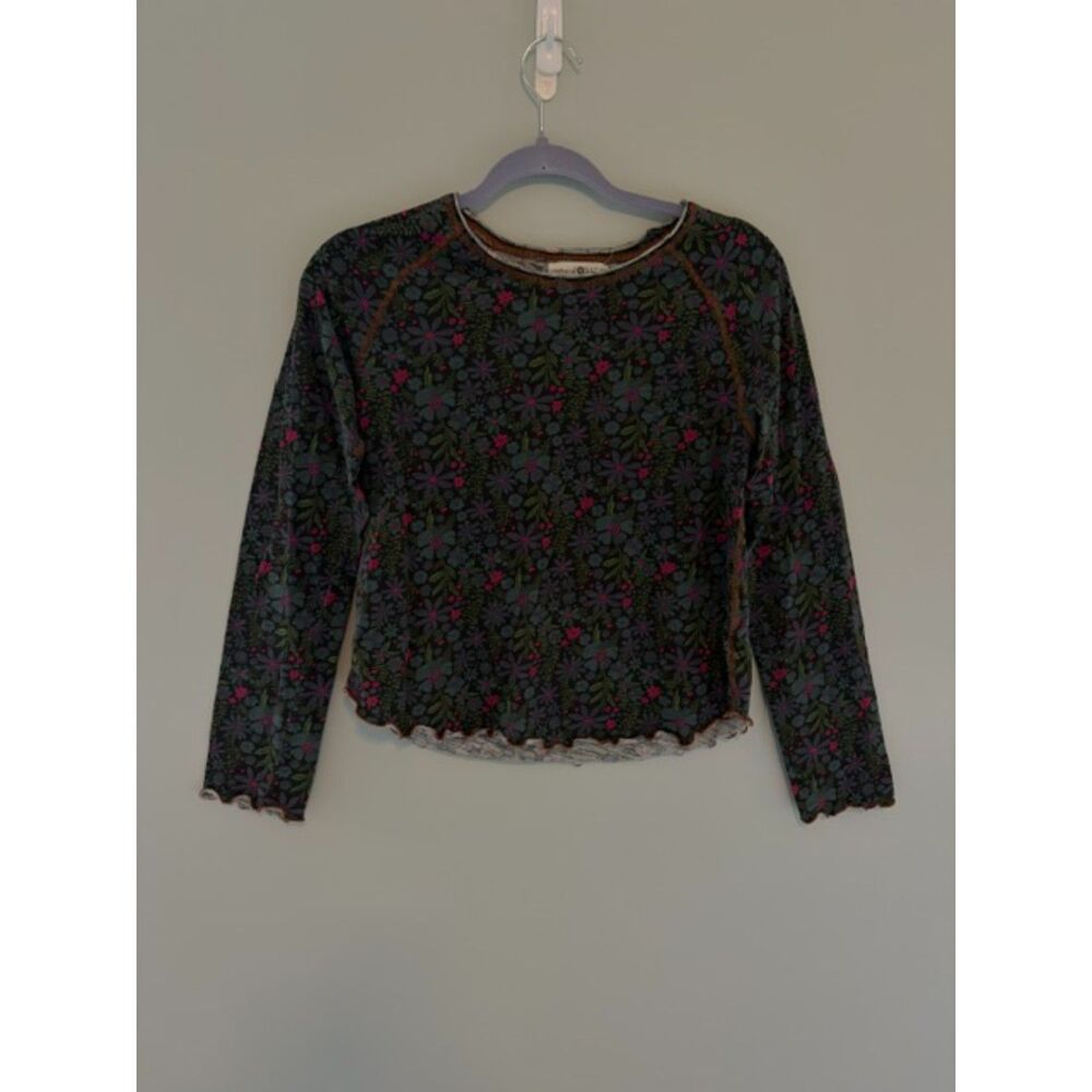 Natural Life Lily Cotton Long Sleeve Tee Shirt Dark Blue Garden Size M